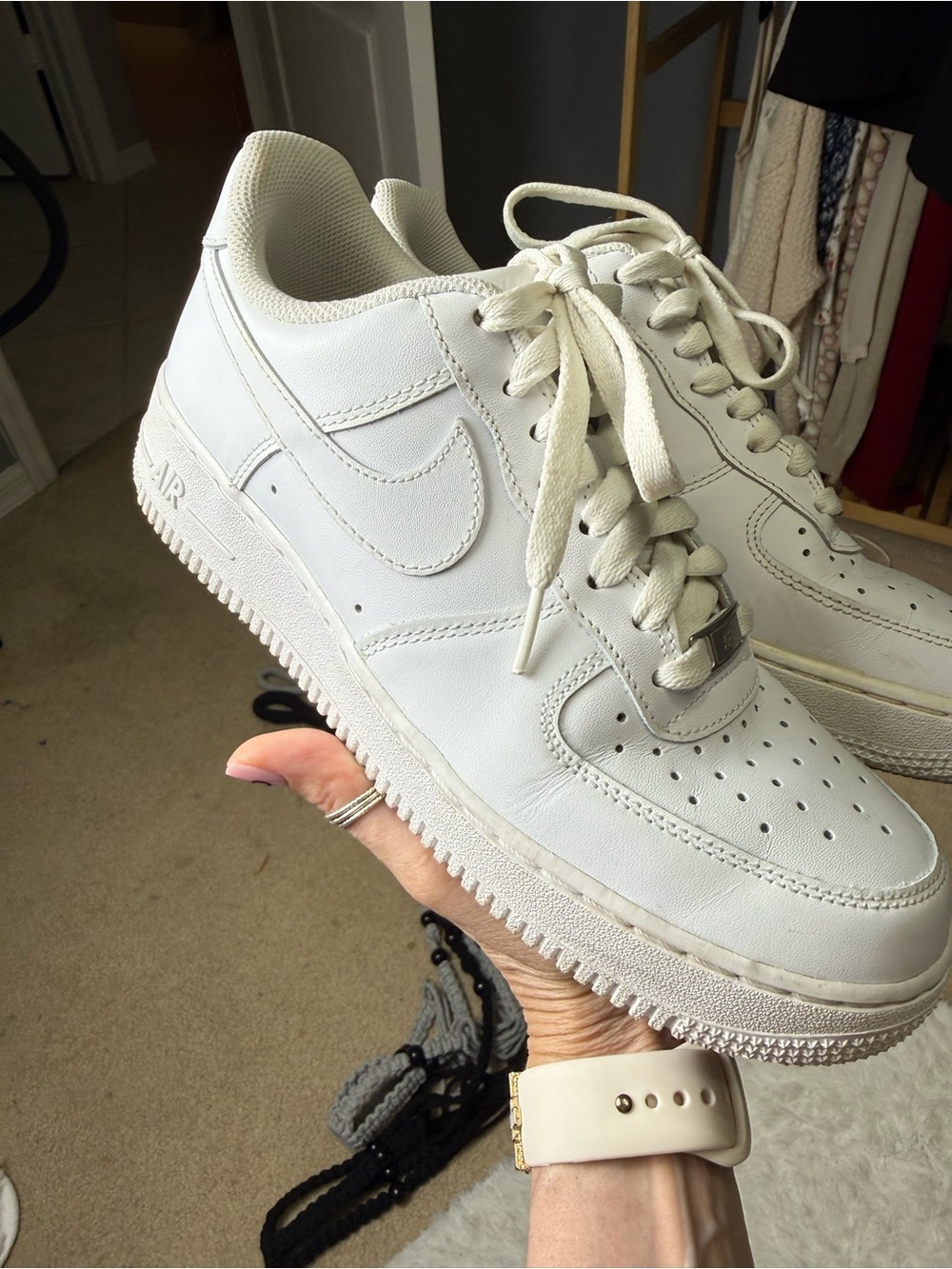 Nike Air Force 1 ‘07 Triple White Sneakers Women’s Size 9 DD8959-100 Leather